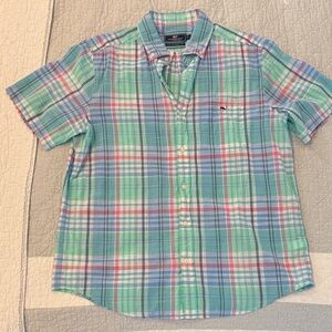 Vineyard Vines Blue and Green Plaid Shirt